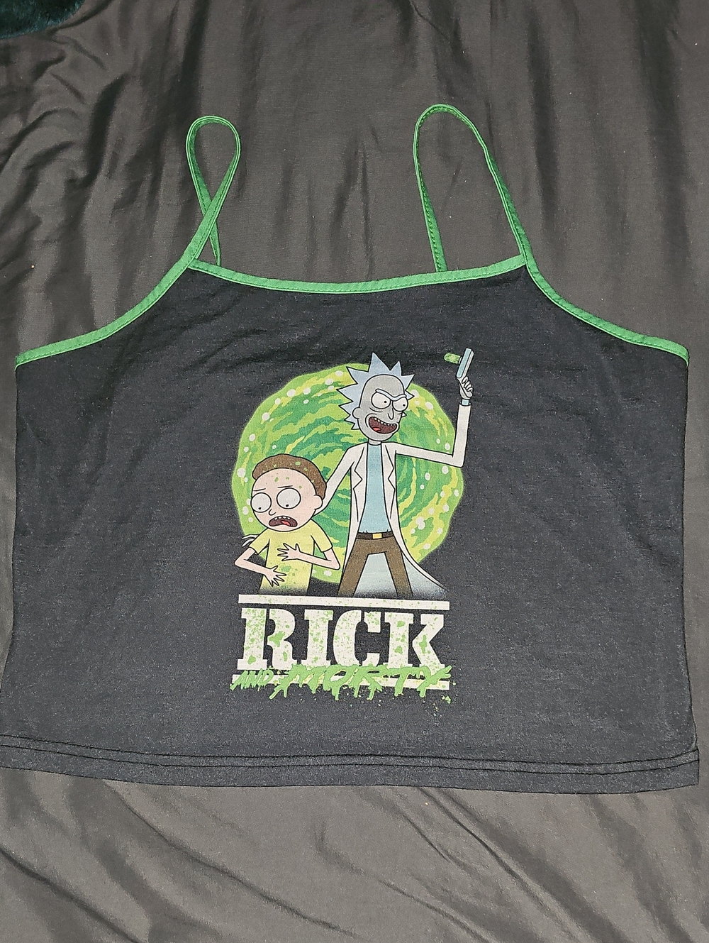 ROMWE Black Graphic Rick and Morty Camisole with Green Trim w/matching shorts